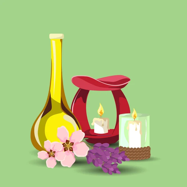 Ilustración vectorial de flores de almendra y lavanda — Vector de stock