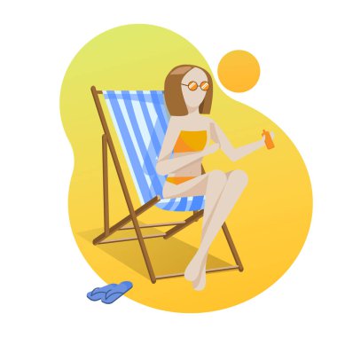 Kız güneş kremi sürüyor. yaz tatili