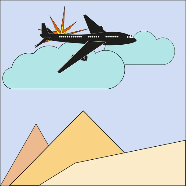Ilustración de la explosión de un avión / cielo y arena — Vector de stock