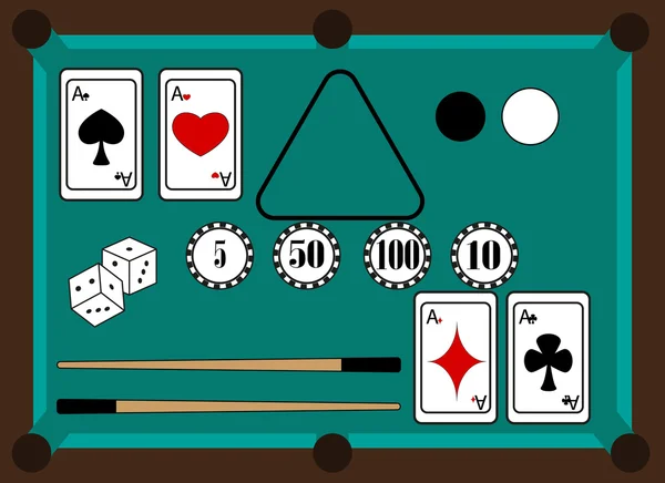 Die Utensilien des Billard- und Pokerspiels — Stockvektor