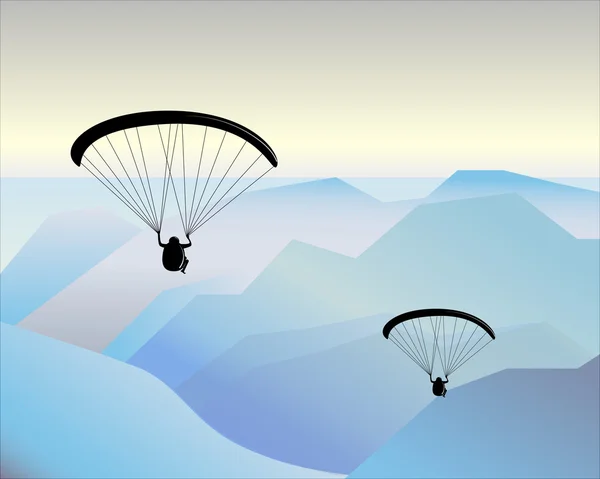 Volando en las montañas en un parapente — Vector de stock