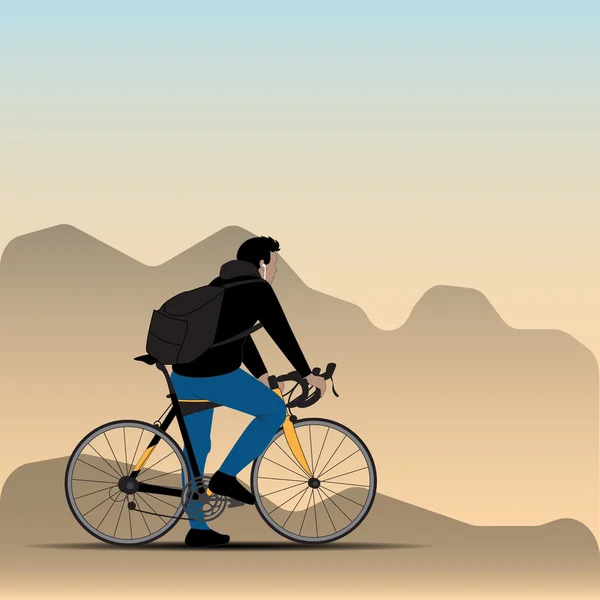 Ciclista en el fondo de las montañas borrosas — Archivo Imágenes Vectoriales