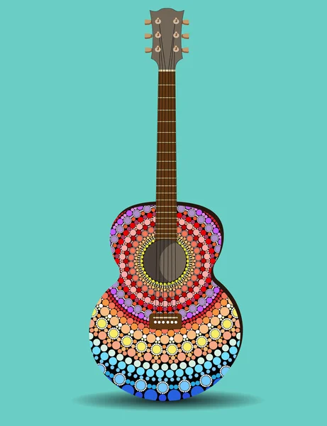 The guitar is decorated with pattern in the style of a mandala — Stock Vector