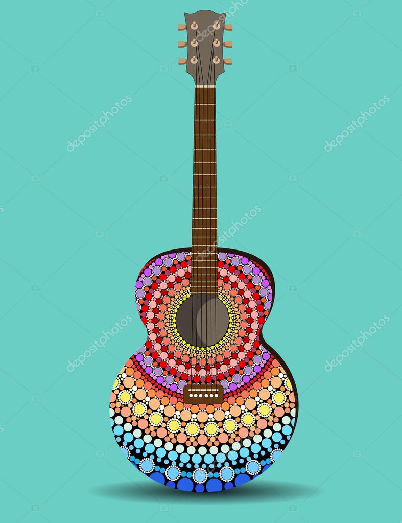 La chitarra ¨ decorata con motivo nello stile di un mandala con ombra sullo sfondo verde — Vettoriali di burmusia list