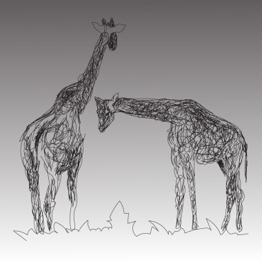 iki zürafa tarzında elle çizilmiş bir resim