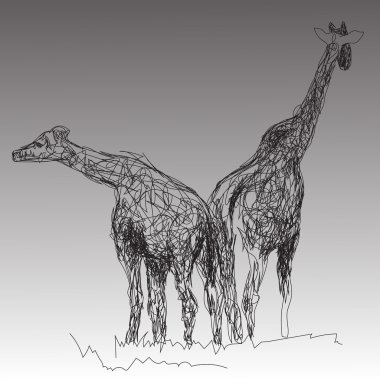 iki zürafa tarzında elle çizilmiş bir resim
