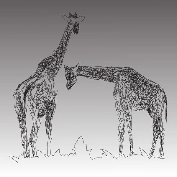 L'immagine di due giraffe in stile disegnato a mano — Vettoriale Stock