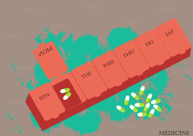 A box of medicine,vector illustration,flat design,Daily drug medicine organizer ,Storage of medicine,science. clipart