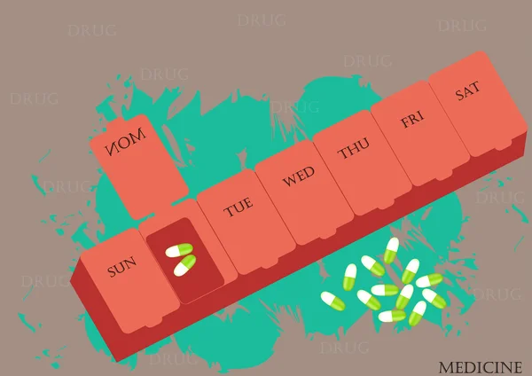 A box of medicine,vector illustration,flat design,Daily drug medicine organizer ,Storage of medicine,science. — Stock Vector
