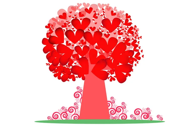 红色的树和美丽的图案白色 background.love 树上. — 图库矢量图片