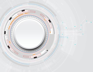 Çeşitli teknolojik tasarıma sahip soyut beyaz daire, vektör illüstrasyonu.