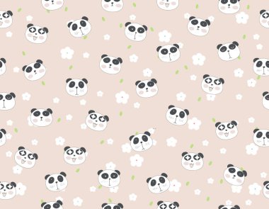 Şirin panda çizgi filmi, çiçekli kusursuz desenli hayvan.