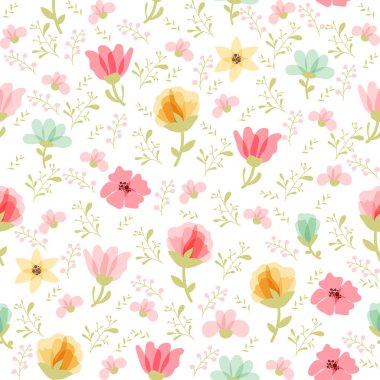 Çiçek ve yapraklı karalama şeklinde vektör deseni.