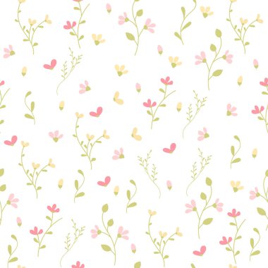 Çiçek ve yapraklı karalama şeklinde vektör deseni.