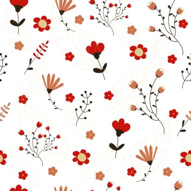 Çiçek ve yapraklı karalama şeklinde vektör deseni.