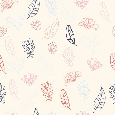 Çiçek ve yapraklı karalama şeklinde vektör deseni.