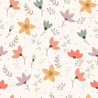 Çiçek ve yapraklı karalama şeklinde vektör deseni.