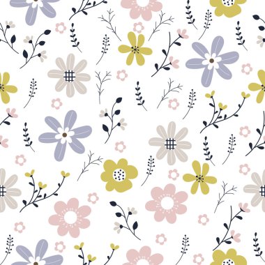 Çiçek ve yapraklı karalama şeklinde vektör deseni.