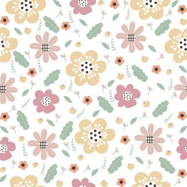 Çiçek ve yapraklı karalama şeklinde vektör deseni.