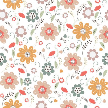 Çiçek ve yapraklı karalama şeklinde vektör deseni.