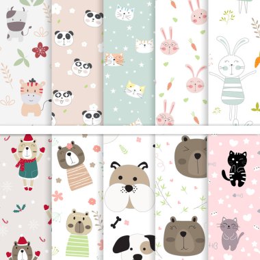 sevimli hayvan tasarımı vektör kağıt seti.