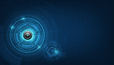 dijital iş, vektör teknolojisi daire beyaz güç düğmesi ve teknoloji arkaplanı.