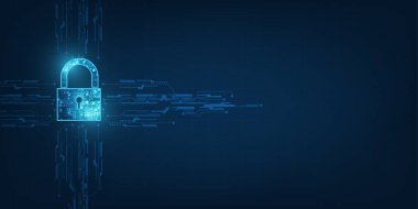 Anahtar deliği simgesiyle birlikte asma kilit. Kişisel veri güvenliği siber verileri ya da bilgi gizlilik fikrini gözler önüne serer. mavi renk soyut yüksek hız internet teknolojisi.