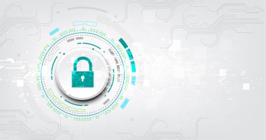 Anahtar deliği simgesiyle birlikte asma kilit. Kişisel veri güvenliği siber verileri ya da bilgi gizlilik fikrini gözler önüne serer. soyut yüksek hızlı internet teknolojisi.