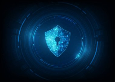 Soyut güvenlik dijital teknolojisi arka planı. Koruma mekanizması ve sistem mahremiyeti. Vektör illüstrasyonu