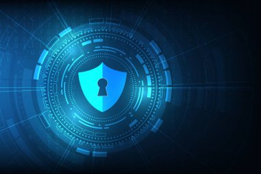 Soyut güvenlik dijital teknolojisi arka planı. Koruma mekanizması ve sistem mahremiyeti. Vektör illüstrasyonu.