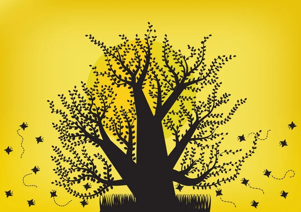 Μαύρο δέντρο και πεταλούδα για το φως του φεγγαριού — Διανυσματικό Αρχείο