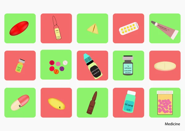 Icono píldoras coloridas con diferentes formas de dosificación . — Vector de stock
