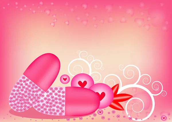 Różowy serce w kształcie kapsułki w kapsułce. Na słodki różowy tło — Wektor stockowy