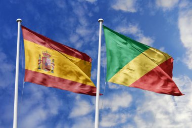 İspanya ve Kongo Cumhuriyeti 'nin mavi gökyüzünde dalgalanan bayrakları diplomasiyi, ticareti, stratejik ortaklığı ve birliği simgeliyor..