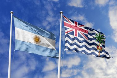 Arjantin ve İngiliz Okyanusu Toprakları 'nın ulusal bayrakları mavi gökyüzüne karşı yan yana sallanarak uluslararası diplomasiyi, ikili ticari ilişkileri, stratejik ortaklığı ve ülkeler arasındaki kültürel alışverişi simgeliyor..