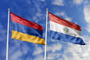 Ulusal Ermenistan ve Paraguay bayrakları mavi gökyüzüne karşı yan yana sallanarak uluslararası diplomasiyi, ikili ticari ilişkileri, stratejik ortaklığı ve ülkeler arasındaki kültürel alışverişi simgeliyor..