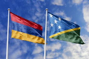 Ermenistan ve Solomon Adaları 'nın ulusal bayrakları mavi gökyüzüne karşı yan yana sallanarak uluslararası diplomasiyi, ikili ticari ilişkileri, stratejik ortaklığı ve ülkeler arasındaki kültürel alışverişi simgeliyor..