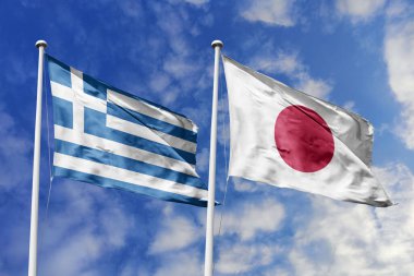 Yunanistan ve Japonya 'nın ulusal bayrakları mavi gökyüzüne karşı yan yana sallanarak uluslararası diplomasiyi, ikili ticari ilişkileri, stratejik ortaklığı ve ülkeler arasındaki kültürel alışverişi simgeliyor..