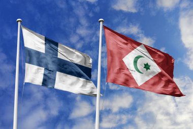 Finlandiya ve Riffian 'ın ulusal bayrakları mavi gökyüzüne karşı yan yana sallanarak uluslararası diplomasiyi, ikili ticari ilişkileri, stratejik ortaklığı ve ülkeler arasındaki kültürel alışverişi simgeliyor..