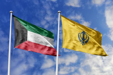 Kuveyt ve Khalistan 'ın ulusal bayrakları mavi gökyüzüne karşı yan yana sallanarak uluslararası diplomasiyi, ikili ticari ilişkileri, stratejik ortaklığı ve ülkeler arasındaki kültürel değişimi sembolize ediyor..