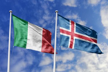 İtalya ve İzlanda 'nın ulusal bayrakları mavi gökyüzüne karşı yan yana sallanarak uluslararası diplomasiyi, ikili ticari ilişkileri, stratejik ortaklığı ve ülkeler arasındaki kültürel alışverişi simgeliyor..