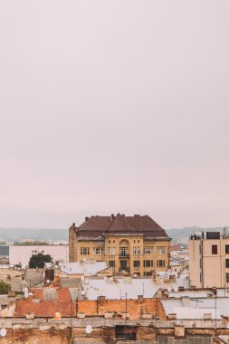 Üstten Görünüm üzerinde Lviv şehir merkezinde eski Avrupa mimarisi