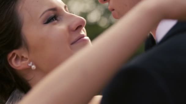 La novia y el novio se abrazan de cerca — Vídeos de Stock