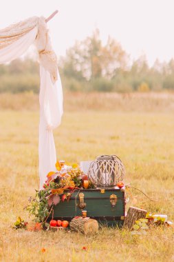 Sonbahar meyve etnik düğün göğüs sahada süslenmiş