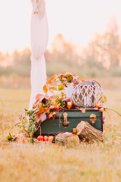 Decorações de casamento no campo de outono amarelo — Fotografia de Stock