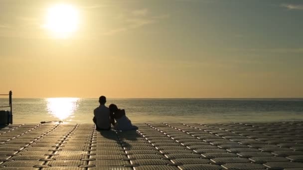 Silhouette di belle coppie di sposi che si abbracciano al tramonto. Luna di miele in Egitto — Video Stock