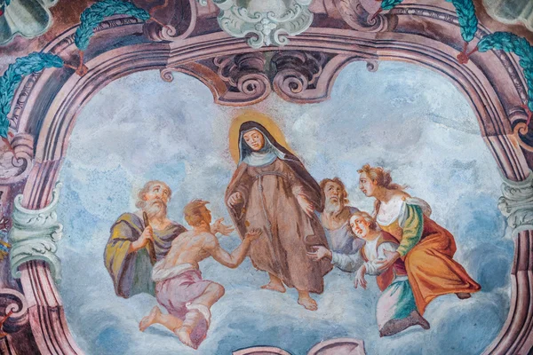 Beautiful fresco on the wall of old ancient church — Stock Photo, Image