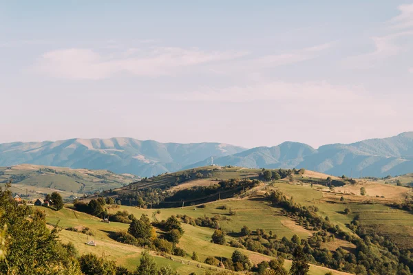 Dağ manzarasında güneşli güzel bir gün. Karpatlar, Ukrayna