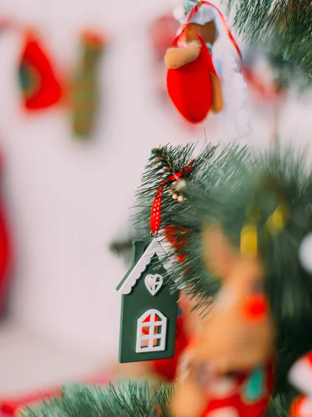 Creative Christmas tree toys on the branch close up — Stock Photo, Image