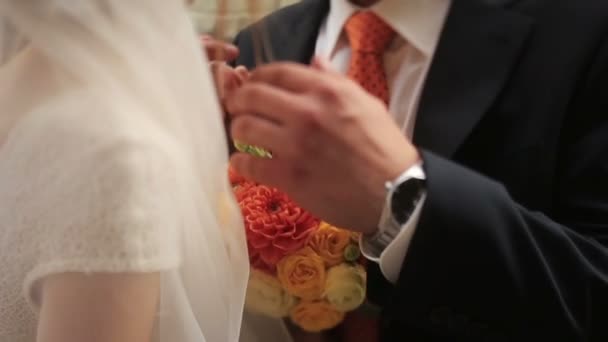 Casamento casal suavemente beijando de perto — Vídeo de Stock